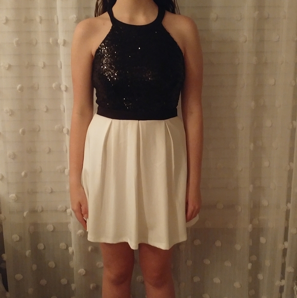 B.Darlin Black Sequined Halter Dress - Picture 2 of 6